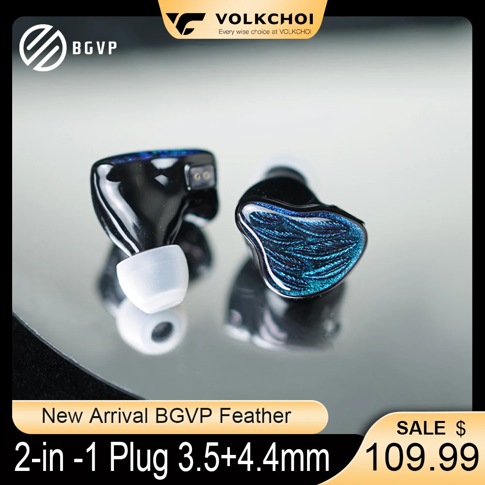 BGVP Feather 4BA+1DD Armature Hybrid Driver HiFi Earphone IEMs 10mm Dual-chamber Dynamic Coil Earphones 2-in -1 Plug 3.5+4.4mm