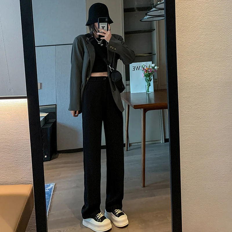 

Veee High Waist Straight Leg Suit Pants Draped Bla Casual Trousers Korean Sle Women's Faion Spring Summer New Arrival