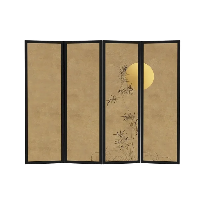 #Zen screen partition home blocking foldable mobile office hotel folding screen warm color solid wood new Chinese style