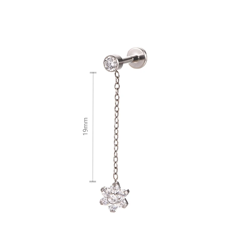 ASTM F136 Titanium Flower and Disc Dangling Earrings Internal Thread Body Piercing Jewelry
