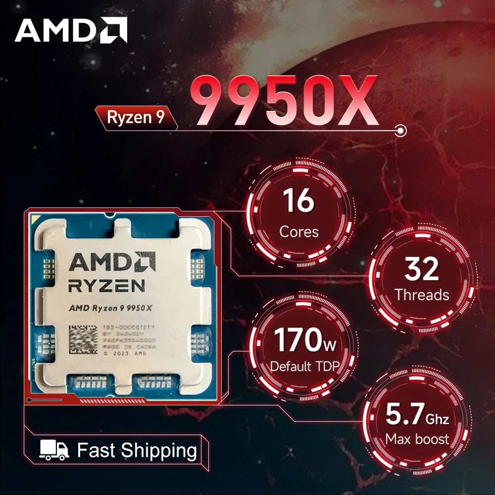 معالج AMD Ryzen 9 9950X 4.3 جيجا هرتز 16-Core 32-thread R9 9950X مقبس AM5 4NM L3=64M 170 وات DDR5 بدون مروحة