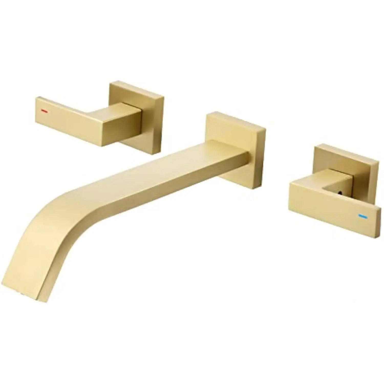 

Brass Wall Mount Bathroom Faucet, Brushed Gold Wall Mounted Vessel Sink Faucet with Dual Lever Handles, Widespread 3 Holes Wall F