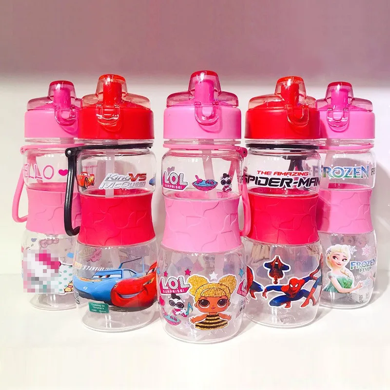 Disney Cartoon Kids Water Sippy Cup Creative Frozen Cars Spiderman Baby Feeding Cups with Straws Outdoor Portable Bottles