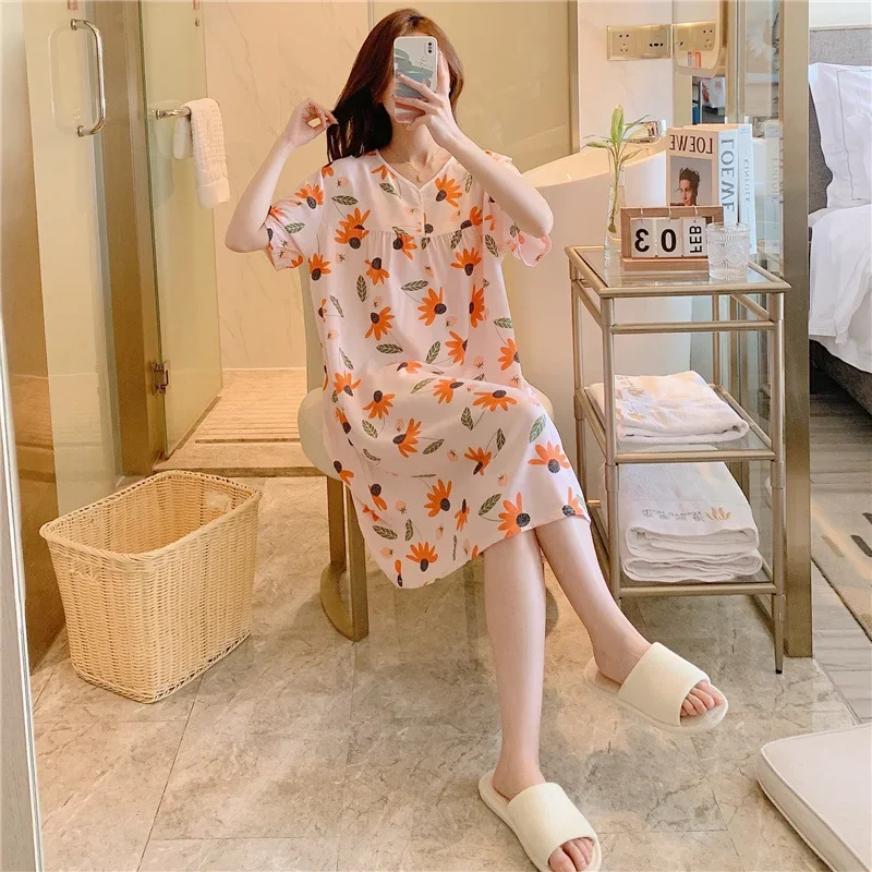 

Sexy Plus Size Floral Print Woman Satin Nightgowns Nightdress Dresses Robe Lounge Lady Women Pijama Sleepwear Pajama Pj