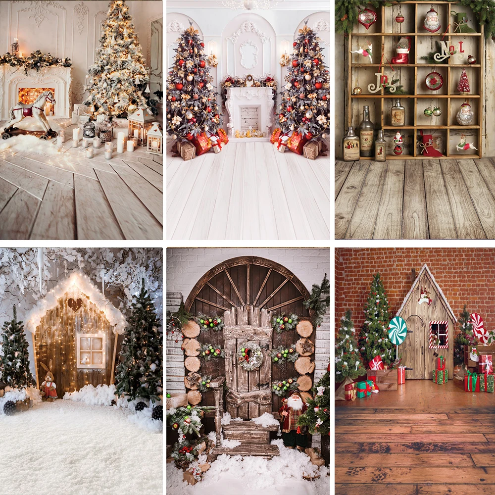 

Laeacco Winter Christmas Fireplace Photography Backdrop Interior Vintage Xmas Stockings Kids Family Party Portrait Background