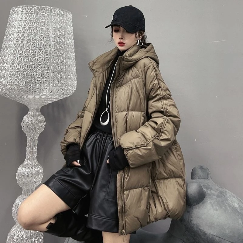 High Fashion Jas Losse Grote Koreaanse Donsjack Dames Dezelfde Stijl Trendy Middellange Witte Eendendons Capuchon Winter