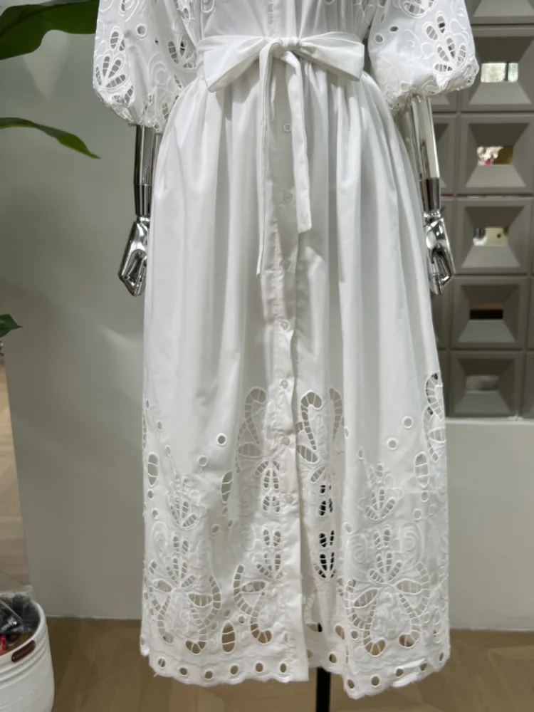 DFDG Vestidos de mujer informales con solapa suave y bordado con botones recortados en la parte delantera, manga corta, estilo bohemio, verano y primavera 2025