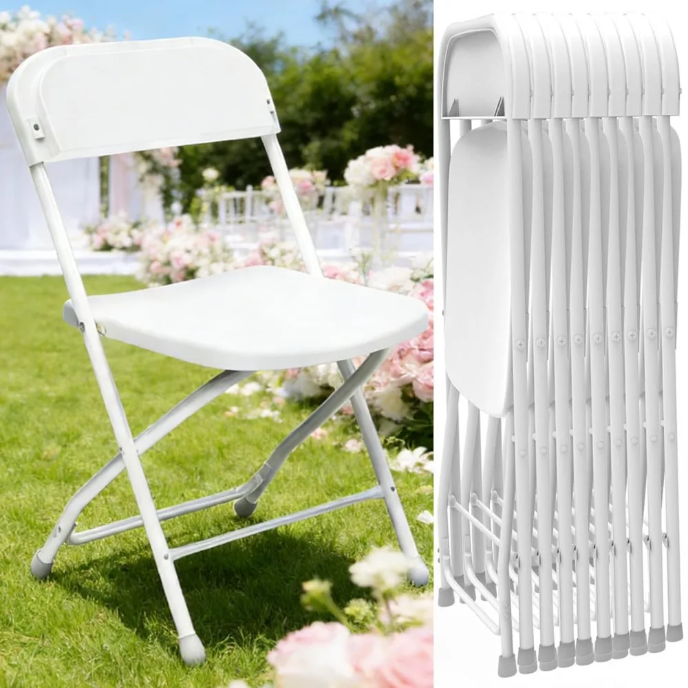 

No Assembly Plastic Folding Chairs 10 Pack, Outdoor Lightweight Wedding Chair, White Bulk Chairs for Banquet, Customized