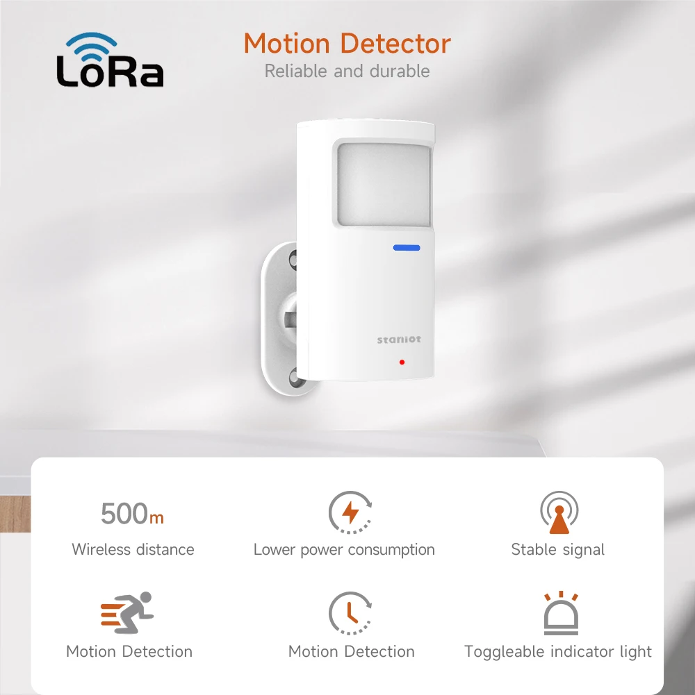 Staniot LoRa Version Wireless PIR Motion Detector 500m Communication Distance with Anti-Dismantling Alarm Human Presence Sensor