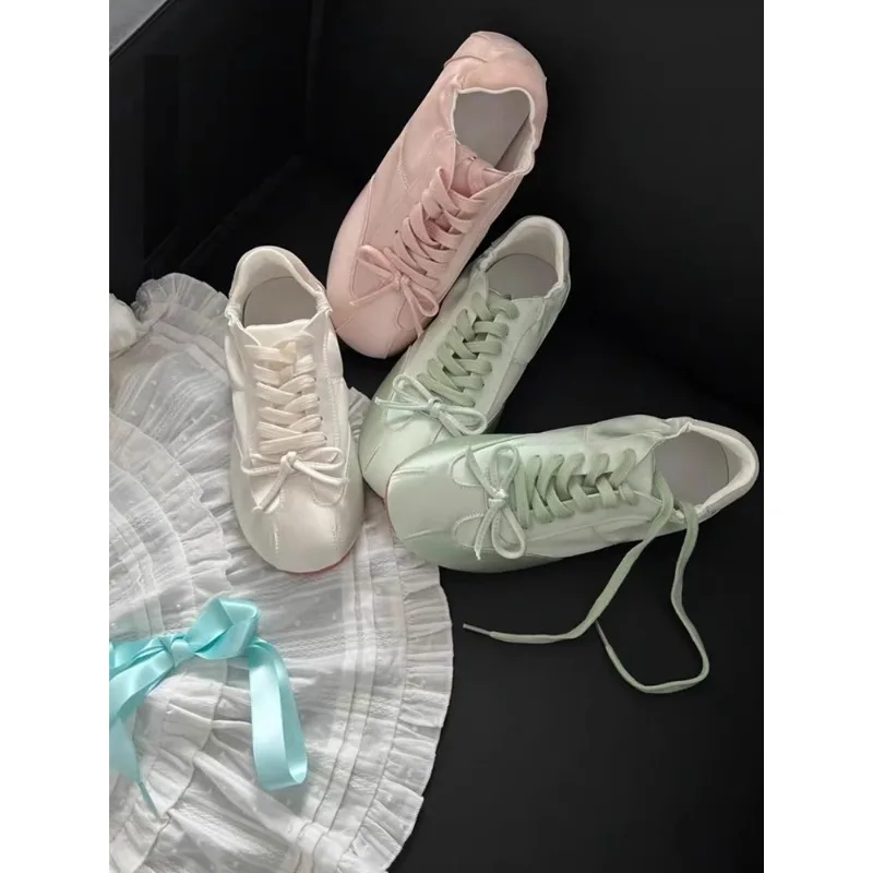 New Ballet Dance Bow Ballet Flat Shoes Bowknot Flat Bottom Dance Shoes Soft Flats Little White Shoes Sneakers Casual Shoe 6
