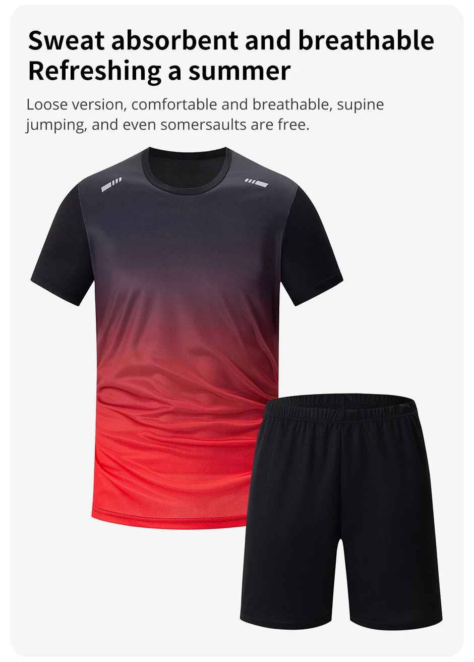 3-teiliger, schnell trocknender Sport-Farbverlaufsanzug für Herren, Freizeit, Sport, Laufen, kurze Ärmel, bequeme Sonnenschutzhose, Joker-Shorts – Detail 4
