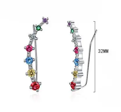 All D Moissanite Earring Crawler Climber Dla kobiet 7-gwiazdkowy mankiet na ucho Srebrny 925 Czarny / biały diament Biżuteria ślubna Luksusowy prezent — zdjęcie 7