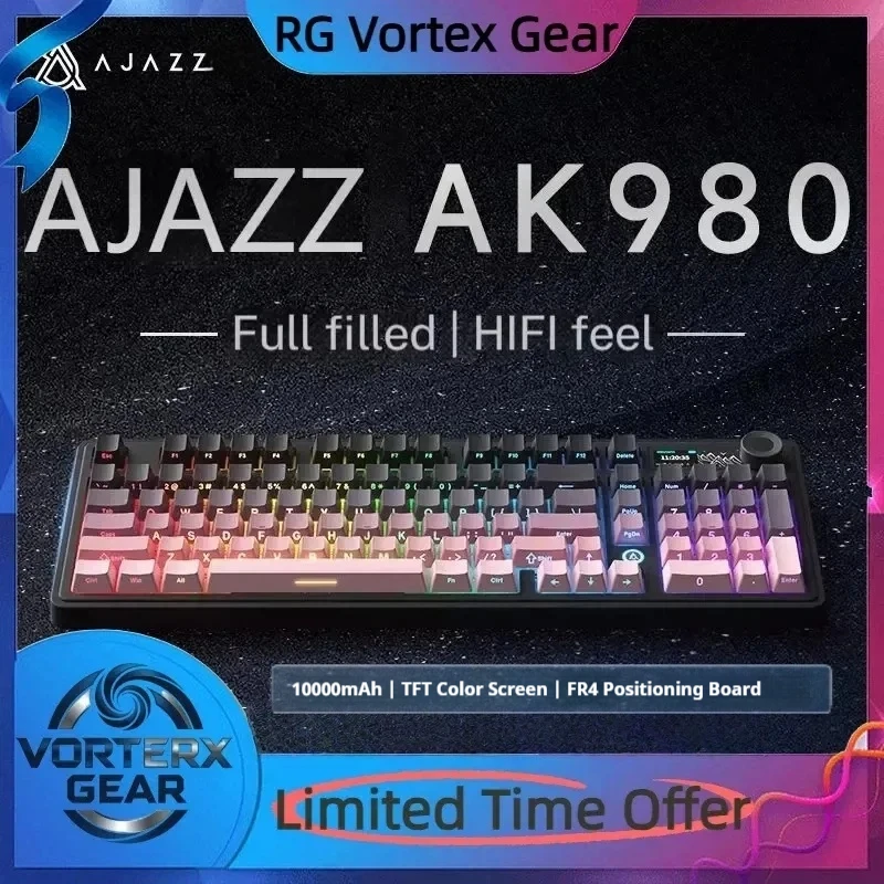 

Vortex Gear Ajazz Ak980 Gaming Mechanical Keyboard Tri Mode Custom Multi-Knob Screen Rgb Esports Wireless With Screen Keyboard