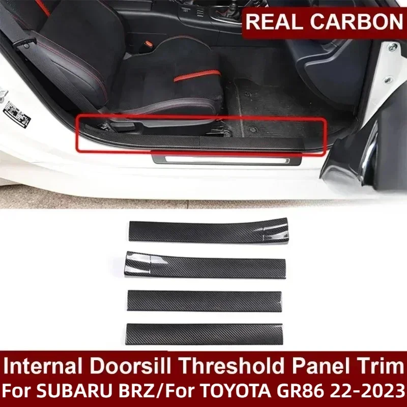 For TOYOTA 86 GR86 GT86 For SUBARU BRZ Real Dry Carbon Fiber Internal Doorsill Threshold Panel Strip Decoration Sticker 22-2023