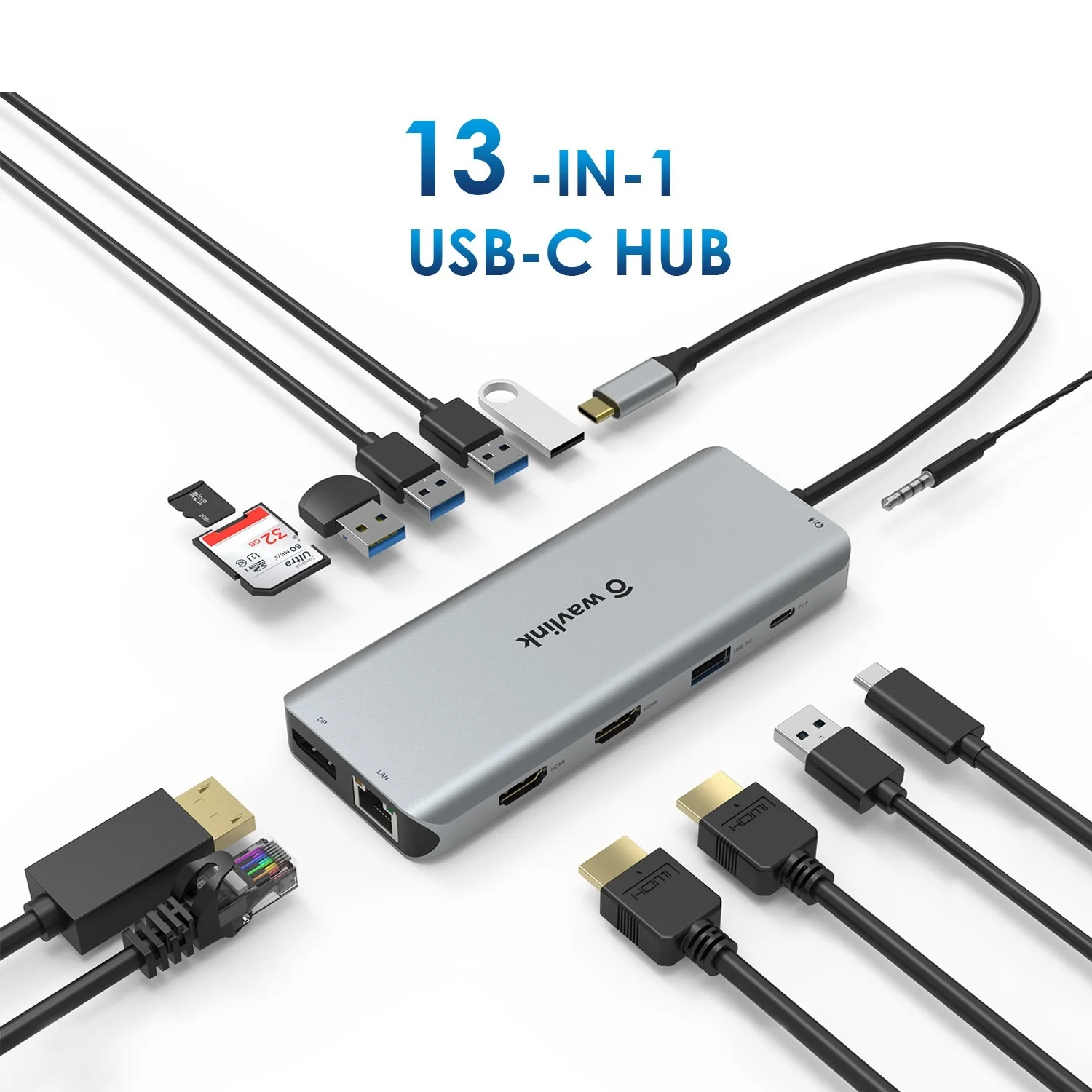 

New USB 3.1 Type-C Hub To HDMI-Adapter 4K DP 1.4 USB C Hub with Hub 3.0 TF SD Card Reader PD 3.0 Charging For MacBook Pro