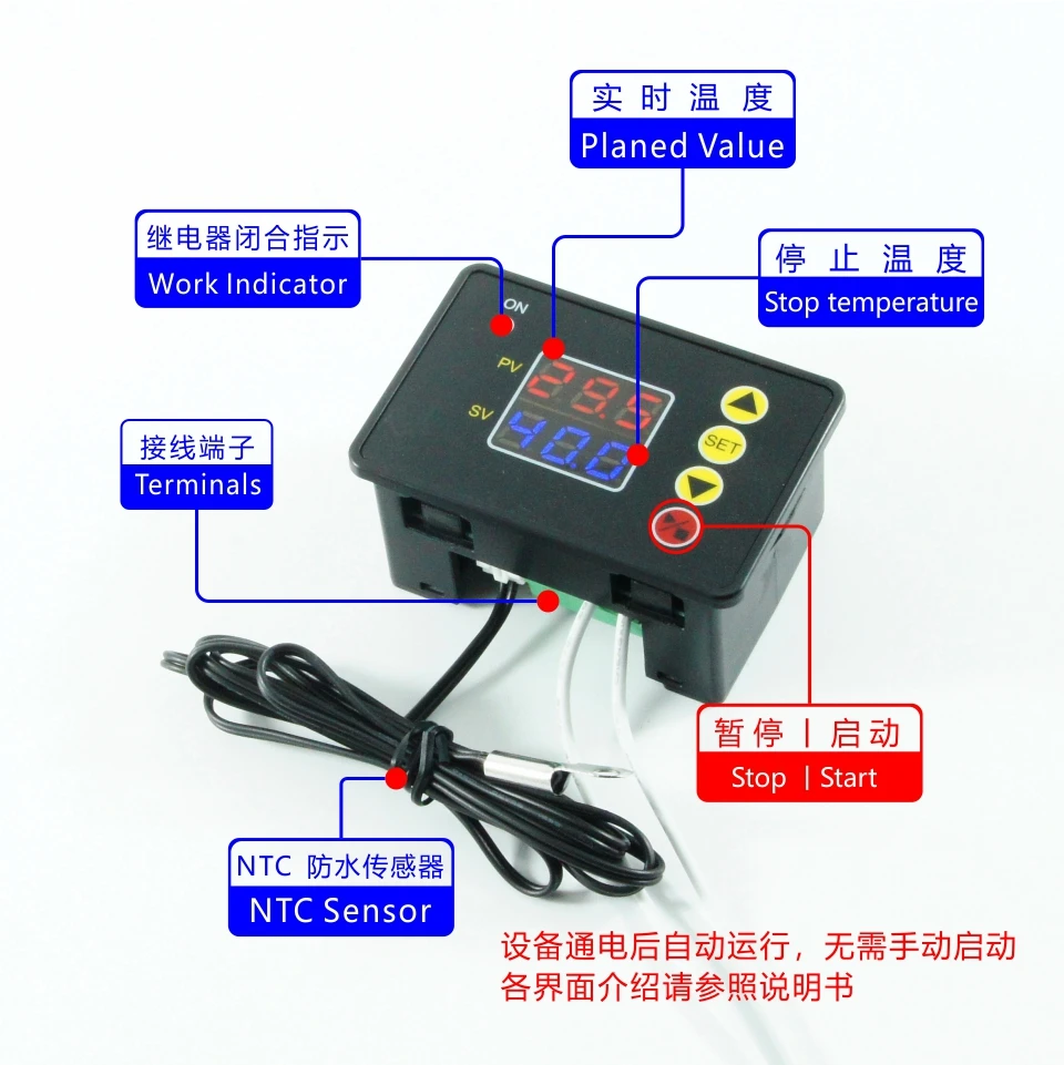 Voktta DC 12V 24V AC 110V 220V W3230 Regolatore di Temperatura Termostato Digitale LED Diaplay Sensore NTC Interruttore di Controllo della Temperatura
