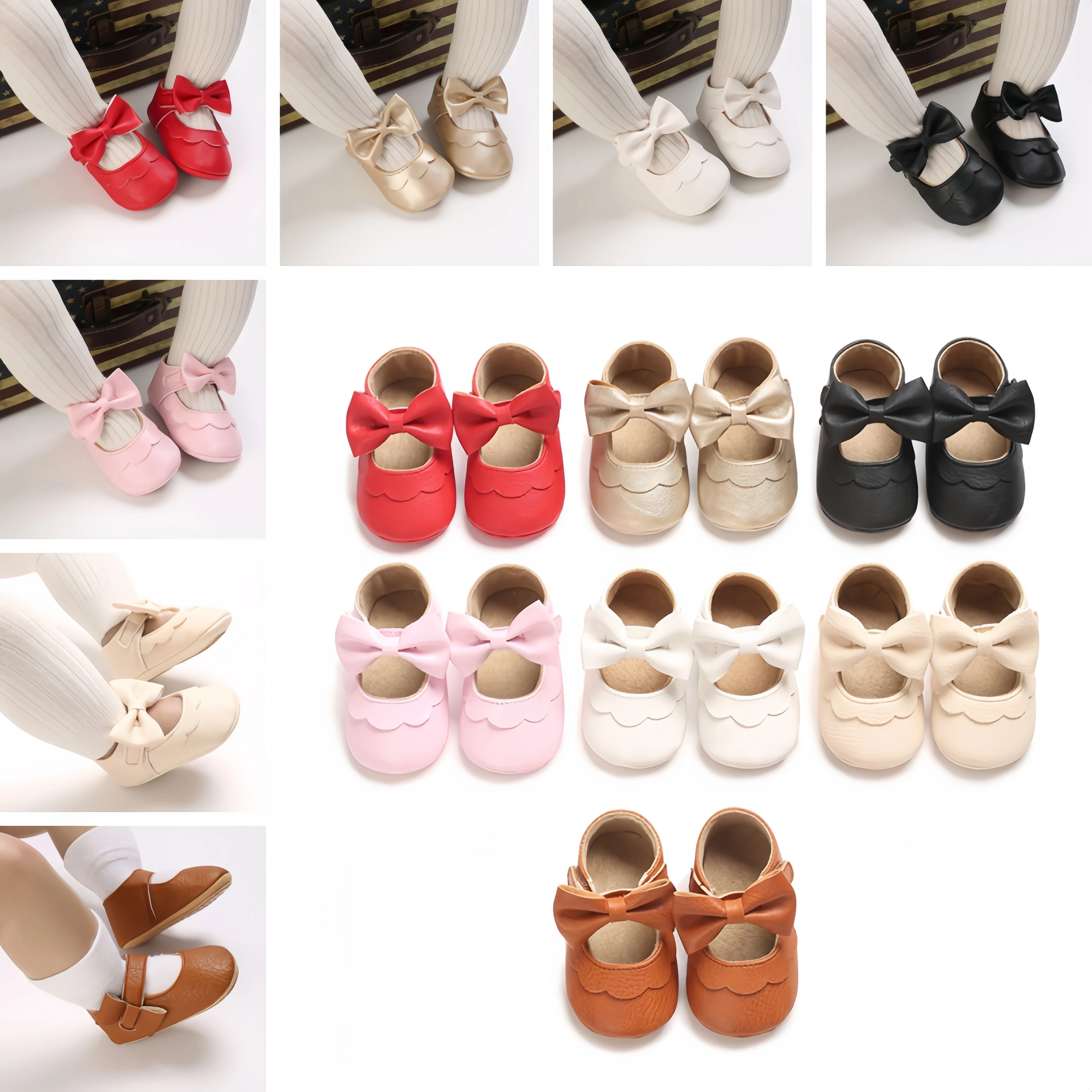 Baby Girl Princess Shoes 0-1 Year Cute Bow Flat Bottom Soft Sole First Walker Comfortable Spring Autumn Newborn
