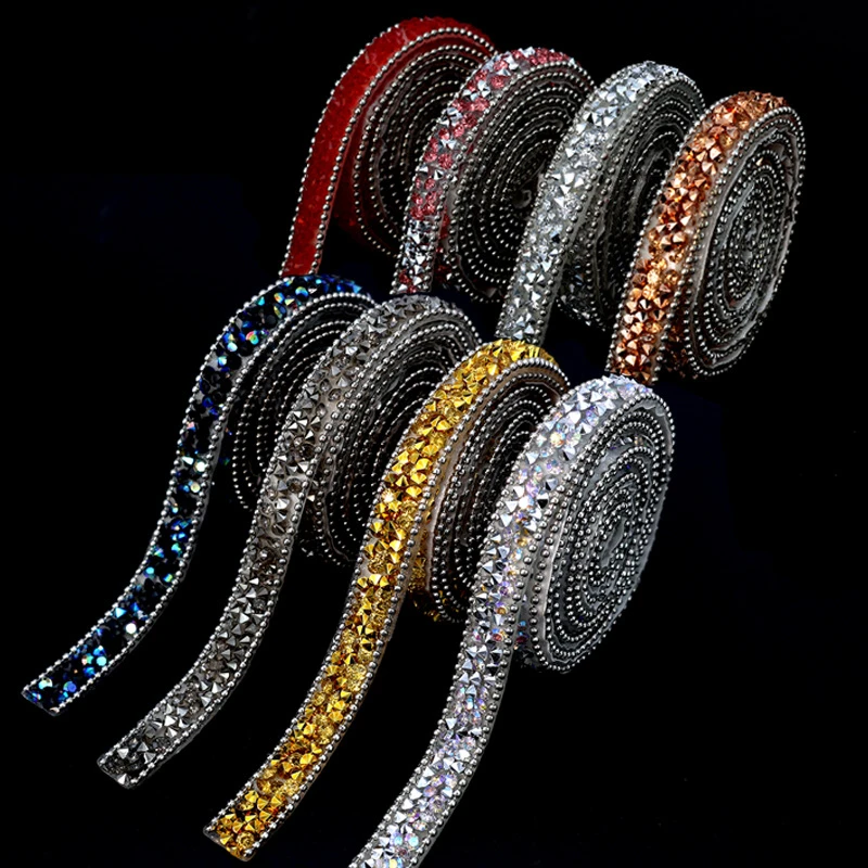 1Yard autoadesivo 10mm strass perline Trim resina strass Hotfix nastro ferro su catena per indumento fai da te, scarpe, decorazioni per abiti