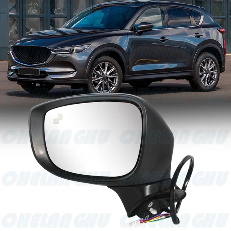 For Mazda CX-5 2017 2018 2019 2020 2021 2022 Left Side 9 Pins Black Painted Blind Spot Power Fold Mirror Assembly