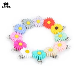 LOFCA 3pcs Silicone Pacifier Clip Daisy Teether Flower Silicone beads Teething Soother Holder Baby Feeding Accessories Tools