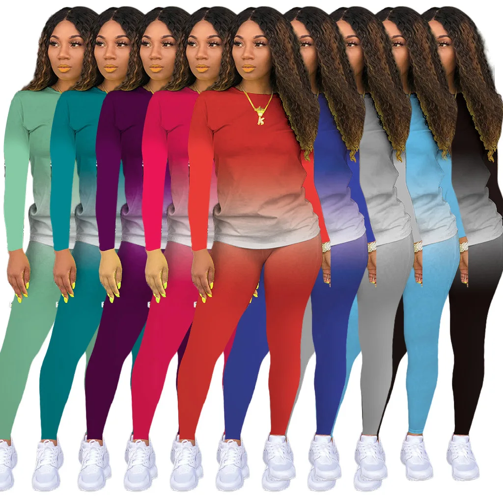 2026 Damen Freizeit-Zweiteiler mit Farbverlauf Langarm-Hose Sportlicher Trend Farbverlauf Freizeit-Set