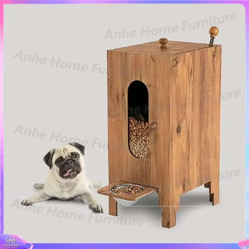 Wooden Pet Food Storage Cabinet Large Capacity Airtight Container Moisture Proof Dog Cat Kibble Dispenser Indoor Feeder Box