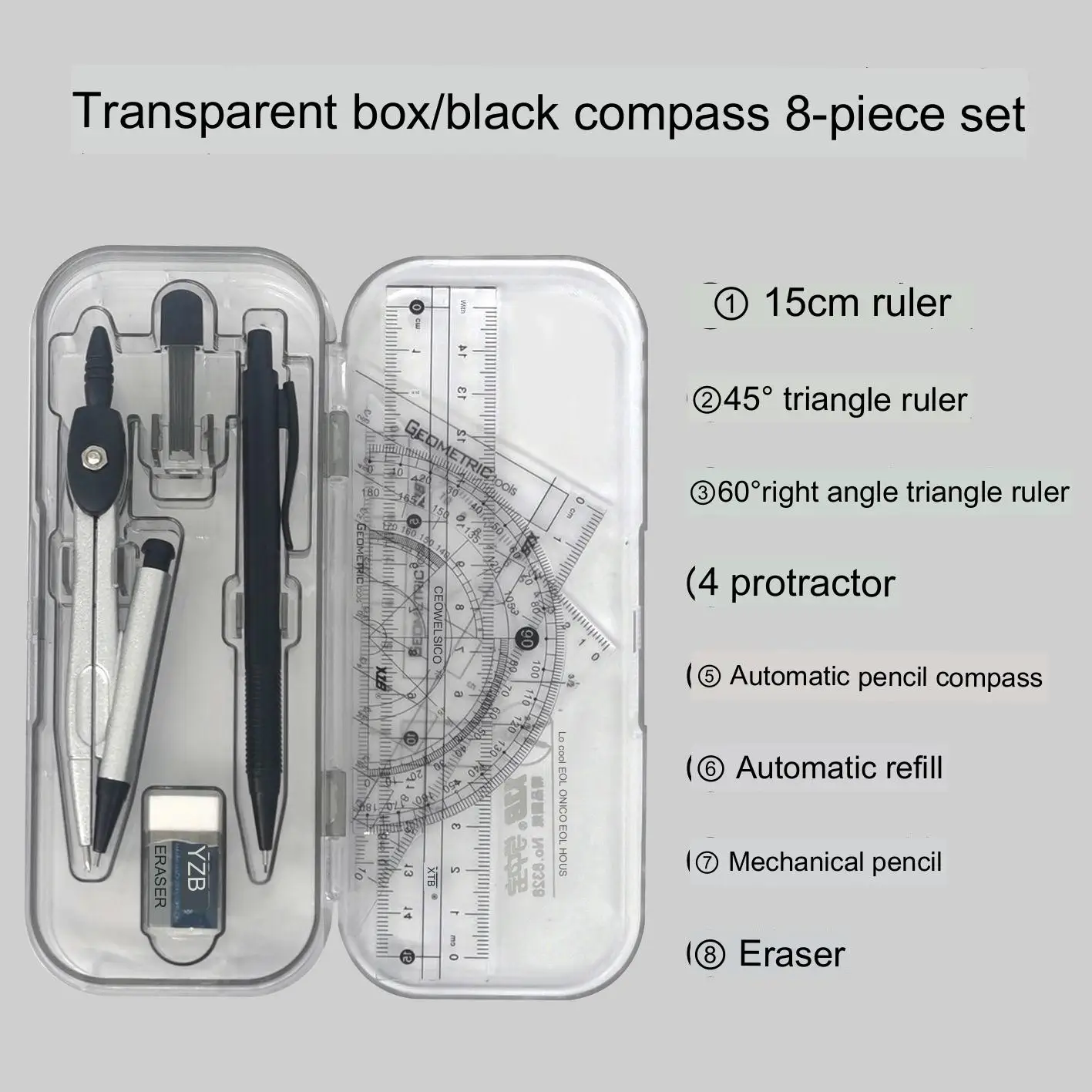 

Compass set student drawing tools junior high school students exam drawing tools primary school students triangle plate ruler