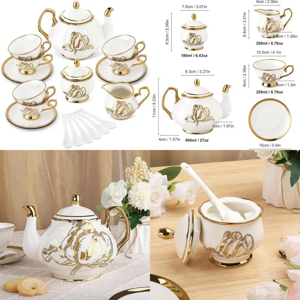 

Elegant 21-Piece Gold Tulip Porcelain Tea Set for 6, Perfect for Afternoon Tea, Weddings, and Celebrations