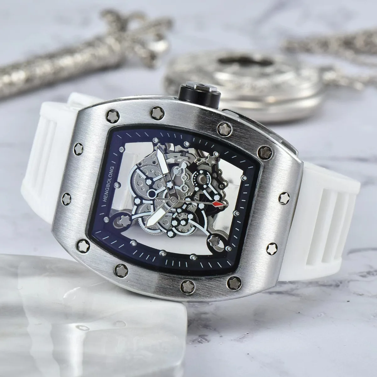 ساعة كوارتز رجال الأعمال بمؤشر أوروبي وأمريكي مجوف من الأسفل على شكل برميل