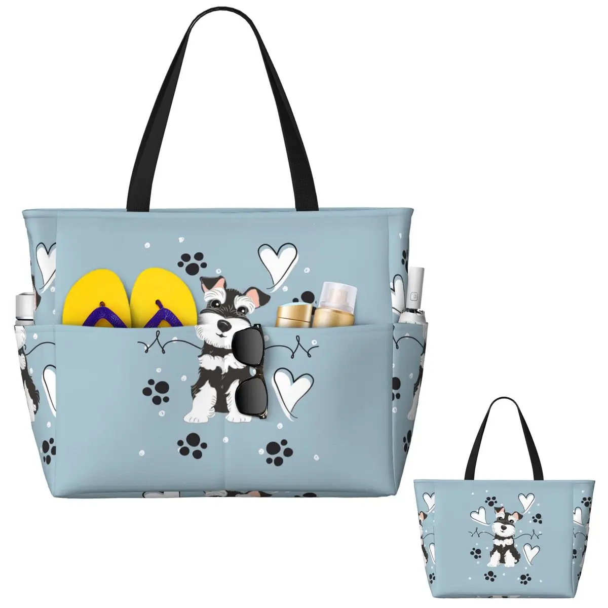 

Love Black And White Miniature Schnauzer Beach Tote Bag Sport Gym Yoga Duffle Large Tote Bag Women Travel Bag Fitness bag