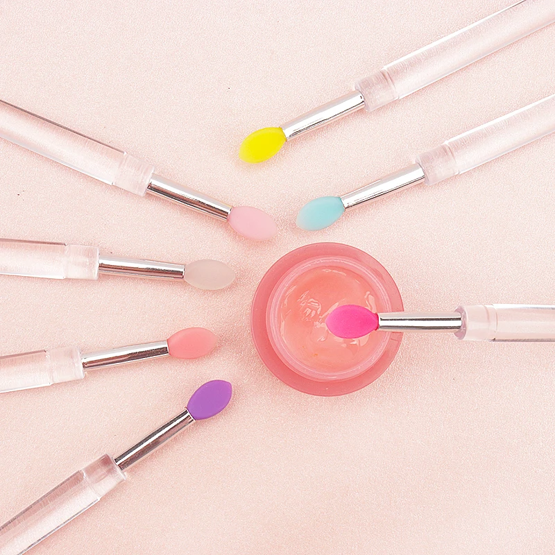 Pinceau Jules en silicone transparent avec couvercle, pinceau correcteur, comme le bout des doigts, rouge à lèvres doux Q, pinceaux de maquillage, tête ronde, pas cassé, 5 pièces