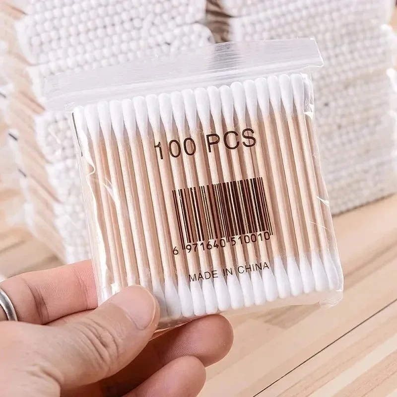 Double Round Headed Cotton Swabs,Bamboo Sticks Precision Pointed Cosmetic Nail Tools 500/100 Round Headed Cotton Swabs,