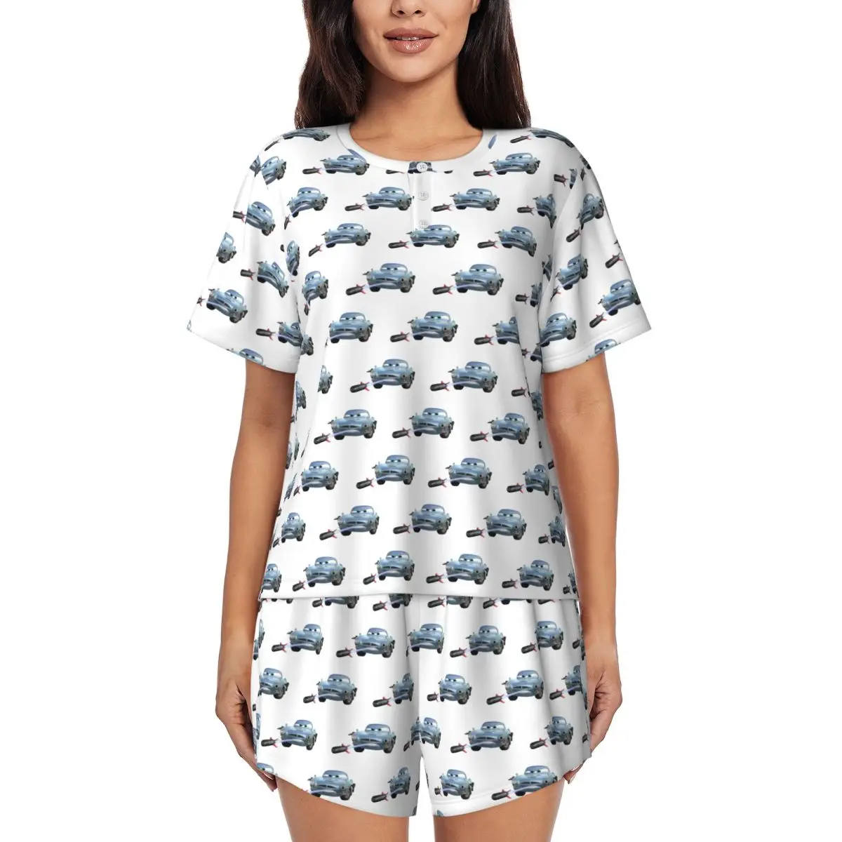 

Custom Sally Carrera Cars Pajamas Set Women's 2 Piece Short Sleeve Sleepwear Loungewear PJ Shorts Sets