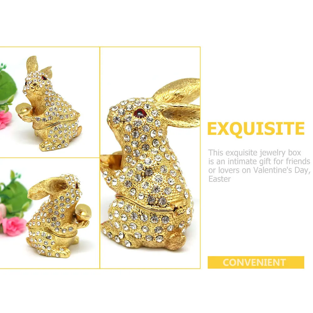 Alloy Rabbit Jewelry Box Exquisite Ring Earrings Organizer Storage Case Desktop Trinket Box Wedding Gift Holder