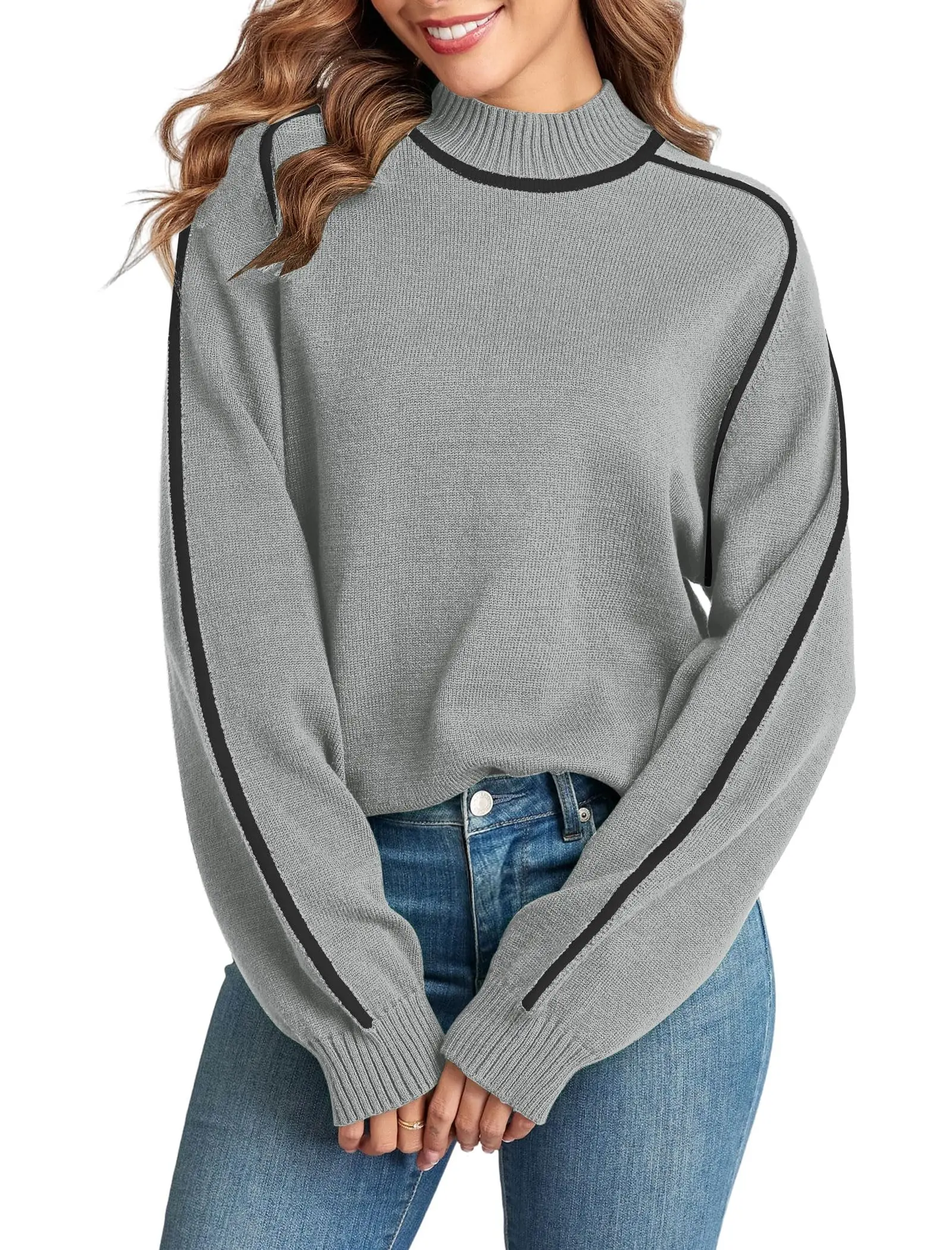 

ZAFUL Fall Clothes for Women Trendy Fashion Oversized Sweaters Color Block Long Sleeve Knited Pullover Tops