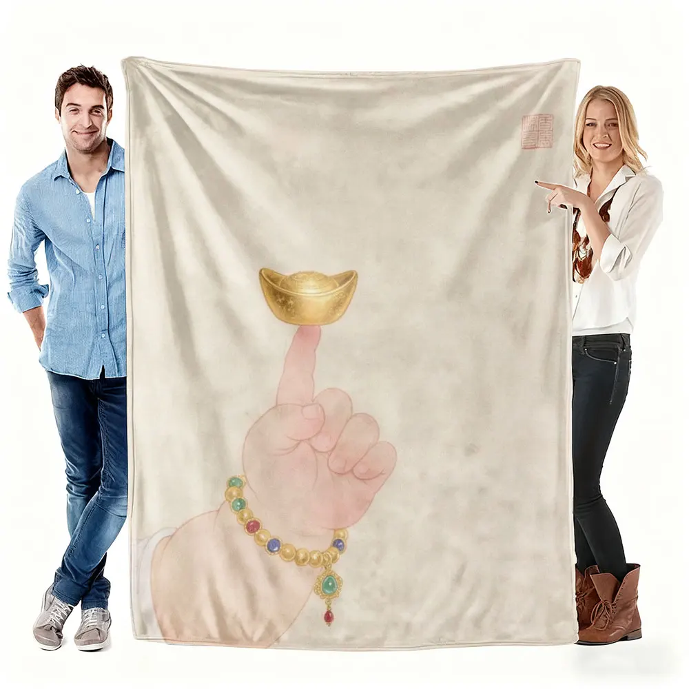 Lucky Coin Pattern Flannel printed blanket suitable for all seasons suitable for living room office sofa and travel
