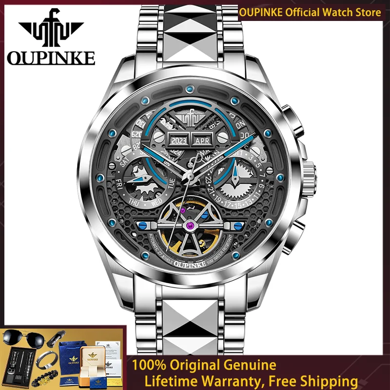 OUPINKE Men Watch Brand Luxury Original All Automatic Mechanical Watch Sapphire Mirror Waterproof Hollow Men Watch Reloj 3249