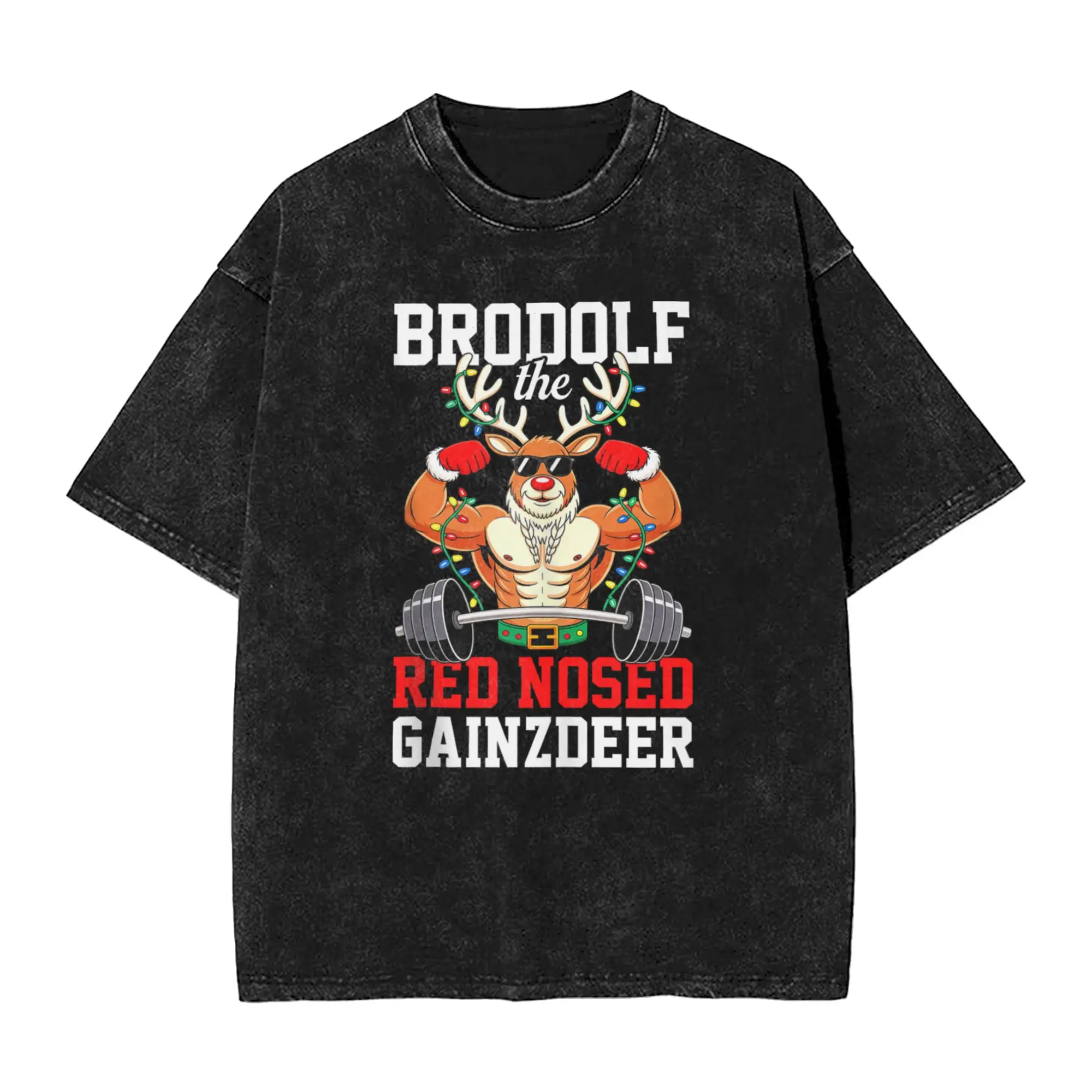 

BroDolf The red Nosed Gainzdeer Funny Christmas Gym Workout T Shirts for Men Cotton Vintage T-Shirts Round Neck Tee Shirt