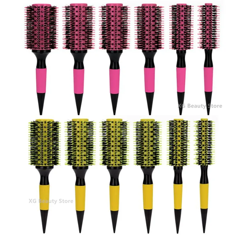 Professional 6pcs/set Pink Wooden Round Hair Comb Brush Boar Bristle Hair Brush Mix Nylon Hair Brush Hairdressing Styling Tool