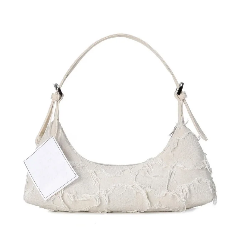 Tassel Patchwork Canvas Underarm Single Shoulder Bag Women's Style HIATUS Korean Soft Handle Unisex Moon Shape Bag