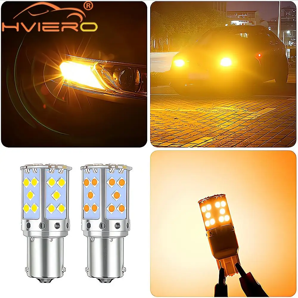 1pcs Auto Turn Signal Amber White Light 3030 35SMD LED T20 W21W Reverse Brake Bulb Canbus Led License Plate Product Accessories