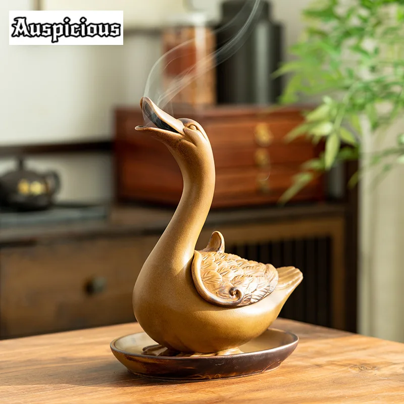 

Antique Duck Shaped Ceramic Incense Holder Incense Waterfall Mosquito Coil Holder Scented Aromatic for Tea Accessorie Collection