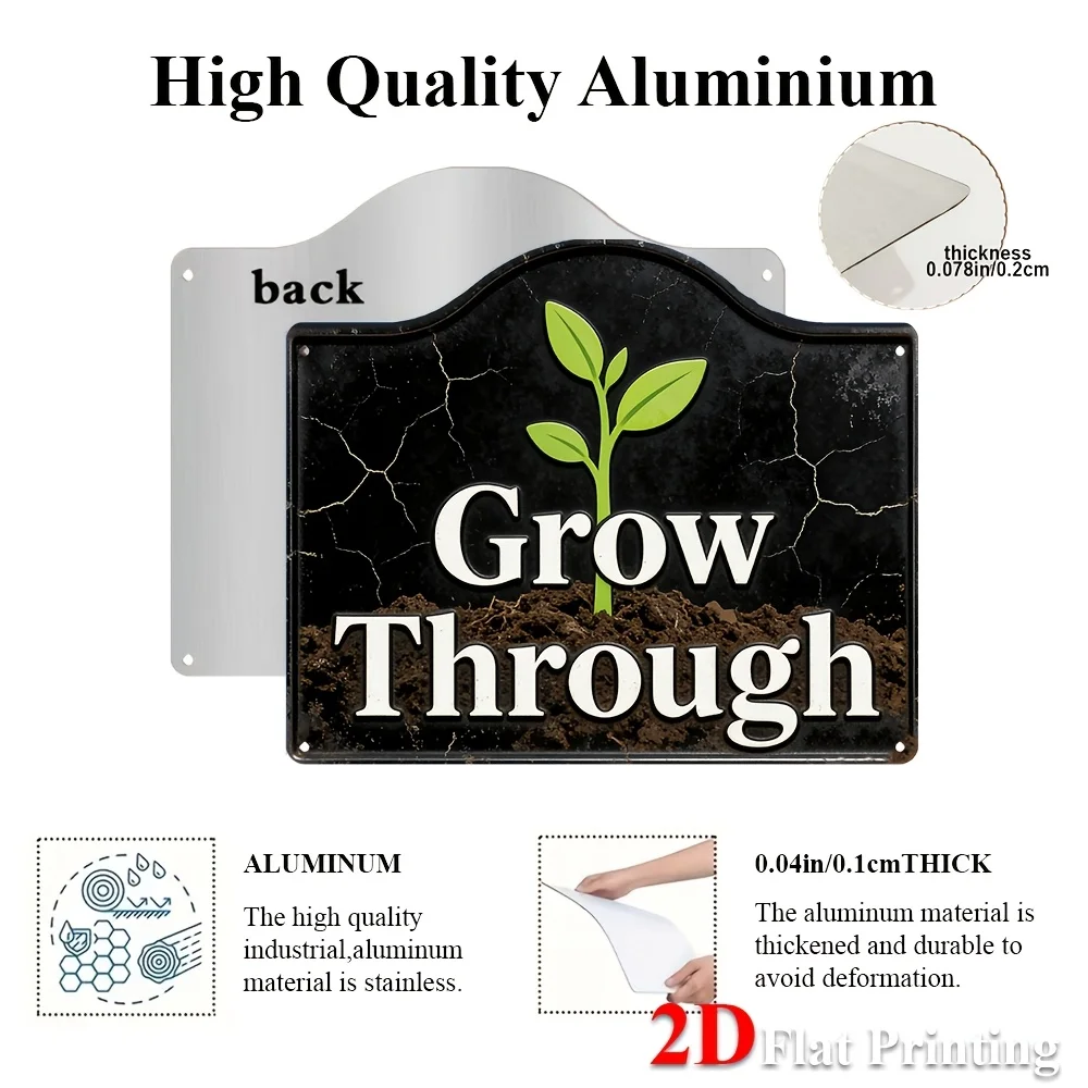 2D Flat, 1pc Grow Through Motivational Metal Wall Sign - Rustic Root Vegetable Plant Decor Suitable For Home Office, Garden Room