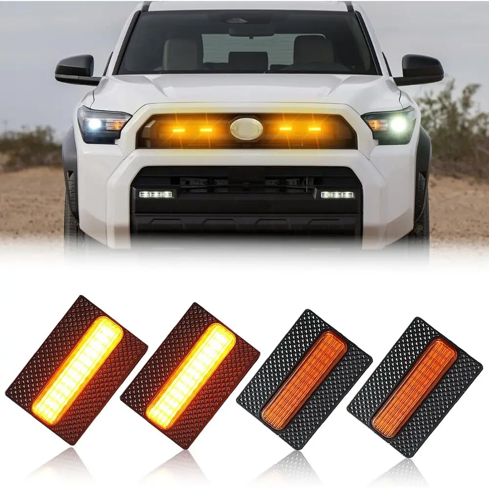 

4pc Smoked Housing Amber LED ront Centra Grille Lights DRL eature Kit or 2025 SR5,OEM Grill Led Grill Light or Accories（Only or