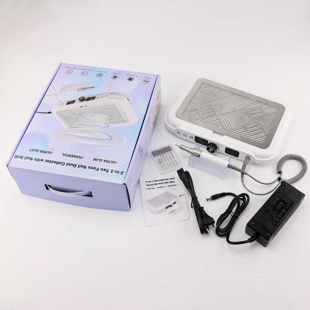 Combo 65W Coreless Motor Nail Drill Handpiece With 170w Nail Dust Collector Machine 45000RPM Nail Manicure Set Desktop Use