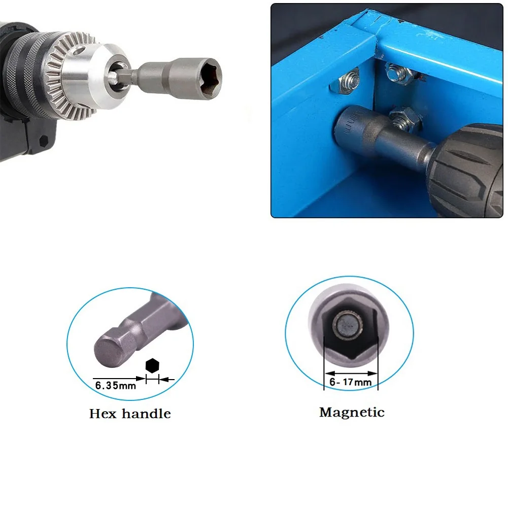 

Магнитный торцевой ключ из хром-ванадиевой стали, торцевой ключ 65 мм, 6-17 мм, 6 шт., 65 мм, удлинительная втулка адаптера