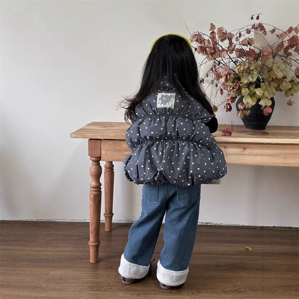 

Autumn Winter Children Girls Down Vest Waistcoat Fashionable Children's Cotton Vest Winter Girl Baby Warm Polk Dot Cute Coat