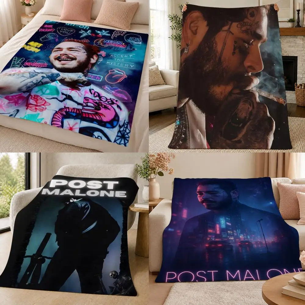 Music P-Post Malone American Pop Rap Singer Throw 320g Soft Flannel Fleece Throw Blanket Cover Sofa Bed Dorm Nap