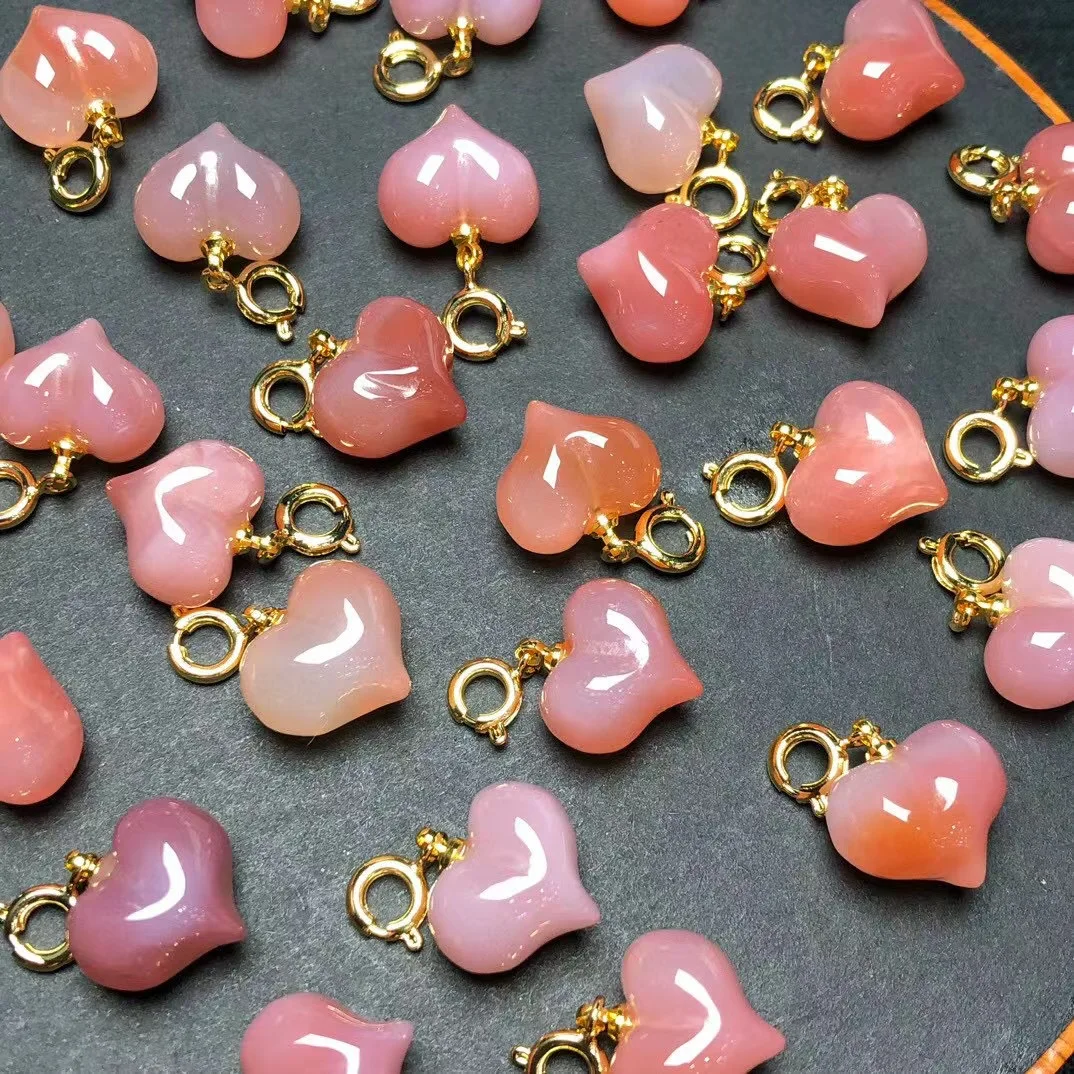 

10PCS Natural Agate Heart Pendant Necklace Crystal Carved Figurine Gift Fashion Jewelry For Women 13mm