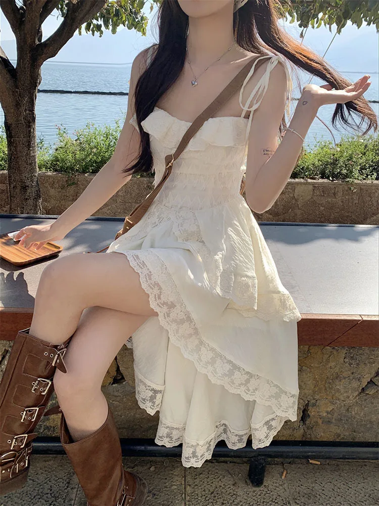 2024 Pure Color Elegant Short Party Dress Beach Sleeveless Irregular Dress Woman Aesthetics Casual One Piece Dress Korea Fashion